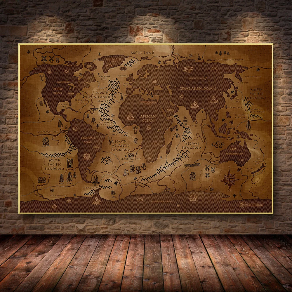 

Funny World Map Canvas Painting An Opposite Map of Sea and Land Poster Dorm Decor Modern HD Print Wall Art Picture Painting