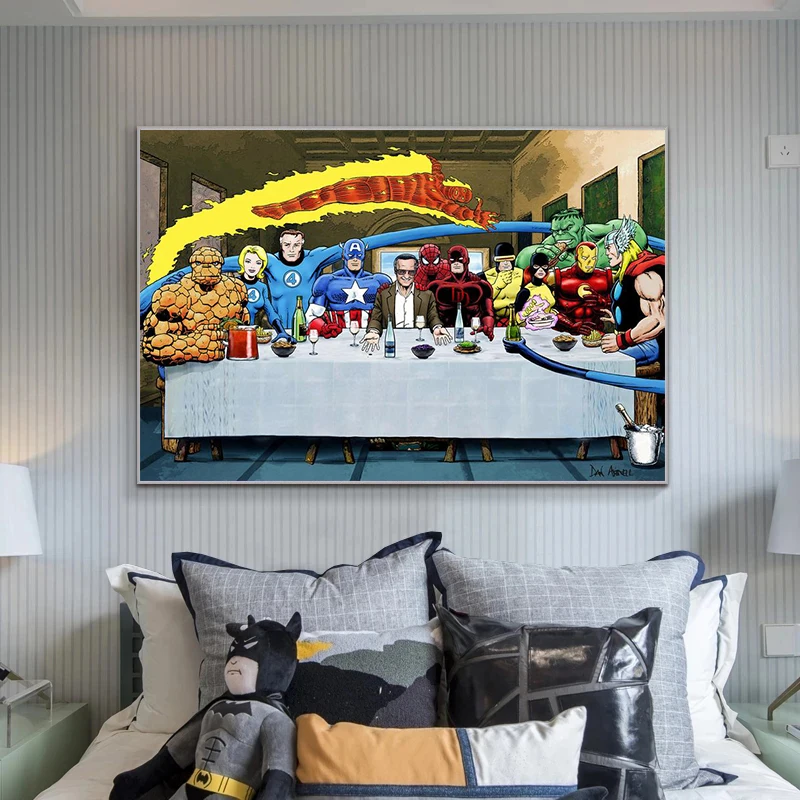 Постер на холсте с изображением супергероев Marvel Человек-паук Железный человек