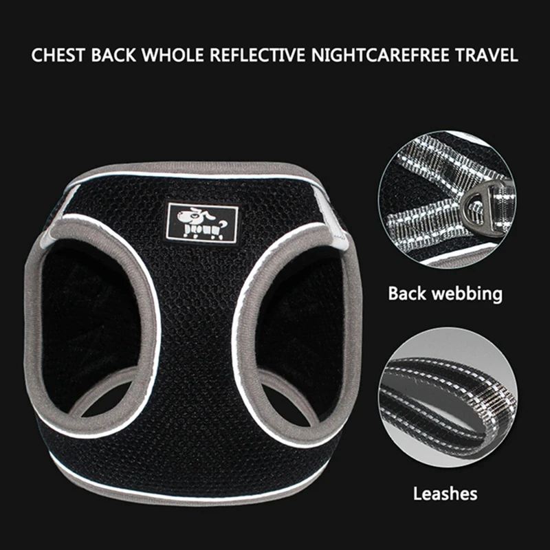 

Breathable Ajustable Polyester Nylon Mesh for Puppy Large Dog Reflective Pet Cat Vest Puppy Dog Accessories Leash And Collar Set