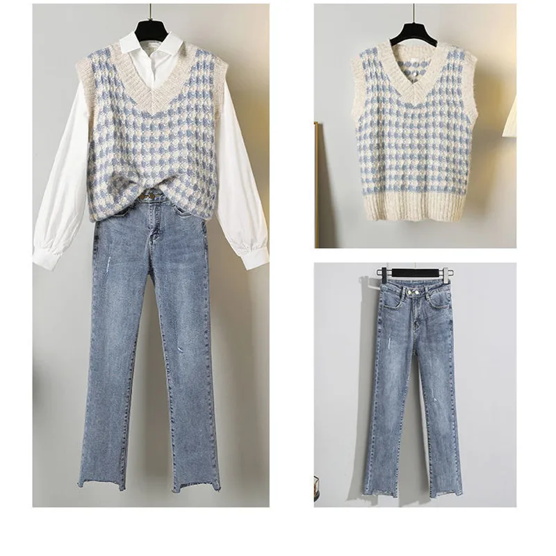 

Women Knitted Vest Women Suits Sweater Vest Shirt Oversize Women Knitting Sweater mohomor Vest Spring Autumn Vest Shirt Jeans