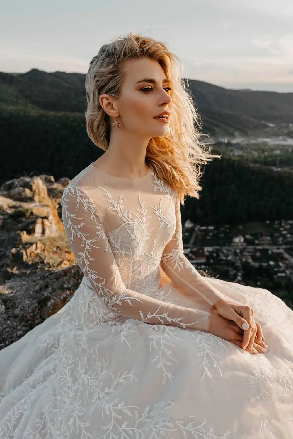 Шикарное кружевное свадебное платье А-силуэт длинный рукав тюль Vestido De Noiva богемные свадебные платья