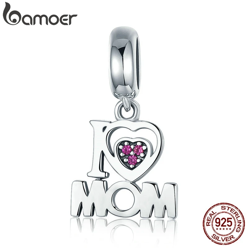 

100% Authentic 925 Sterling Silver i Love Mom Letter Pendant Charms fit Bracelets Fashion Jewelry Mother Gift SCC420