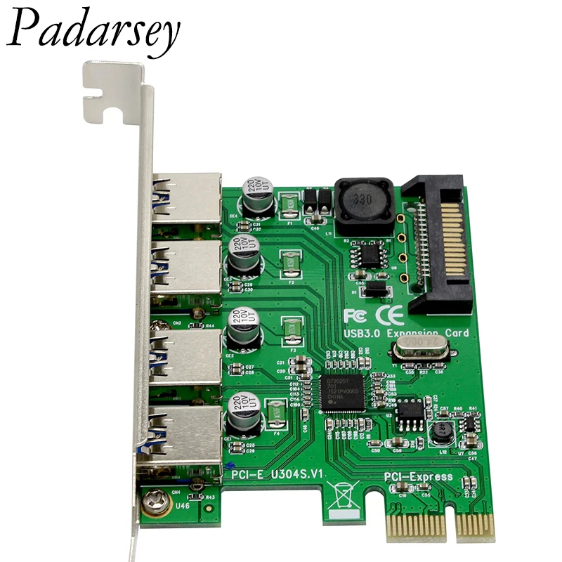 Карта расширения PCI-E до USB 3.0 4 порта PCI Express (PCIe Card) Superspeed с питанием 15-Pin.