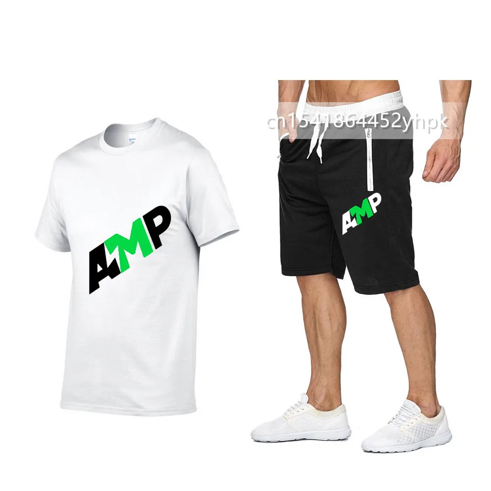 

Trampoline basketball sportswear AMP Funny Short sleeve + zipper shorts 2021new men's tracksuit summer streetwear hip-hop suit