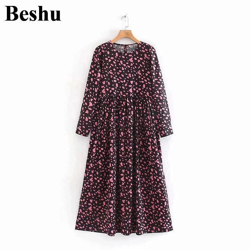 Za 2019 женское платье с длинным рукавом и принтом миди элегантное круглое