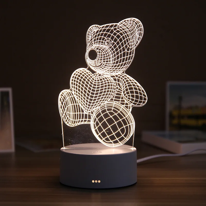 Фото Светодиодная полимерная настольная лампа ночсветильник с милым медведем и