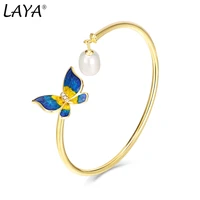 laya 925 sterling silver natural freshwater bread pearl butterfly animal bracelet for women fine jewelry handmade enamel