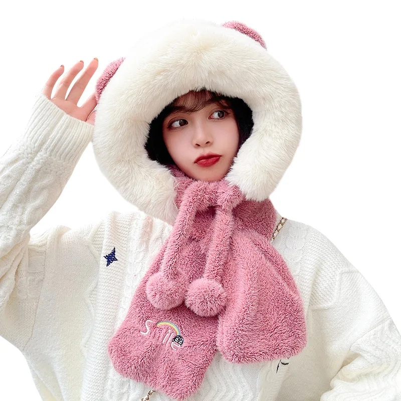 

Sparsil милый комплект шапка и шарф для женщин зимние имитация норки кашемировые двойные шапочки в несколько слоев утолщенные теплые шапки с у...