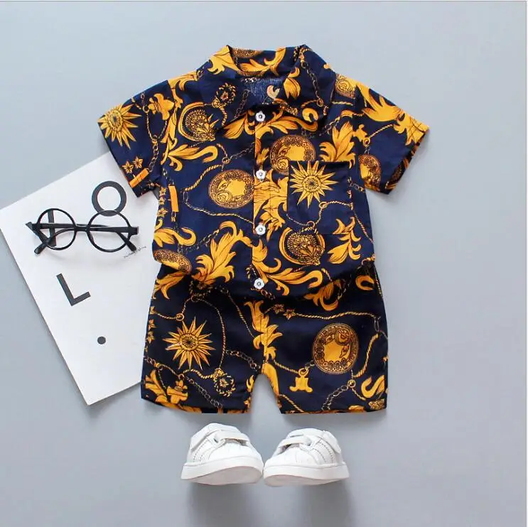 Комплект летней одежды для маленьких мальчиков хлопковая Модная рубашка и шорты