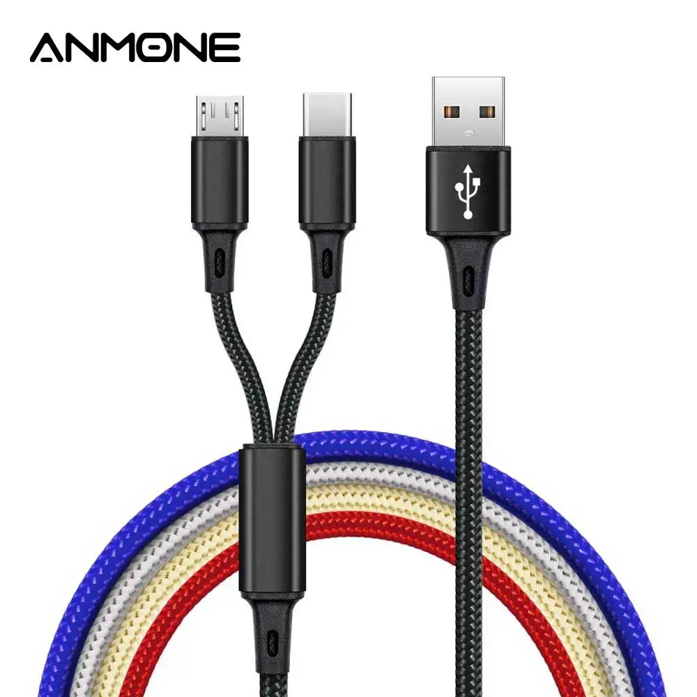 

ANMONE 2 in 1 USB Cable Micro Type C Cable Fast Charging For Xiaomi 9 pro Huawei mate30 pro Nylon Micro Type-C Charger Wires