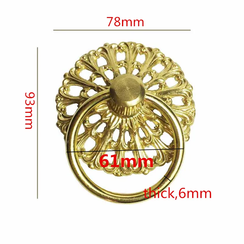 Золото Мебельная ручка латунь Кухня круглая для ящика шкафа тянуть полые