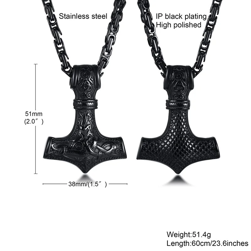 

Vnox Thor's Hammer Mjolnir Pendant Necklace for Men,Viking Scandinavian Norse Necklace With Stainless Steel Punk Byzantine Chain