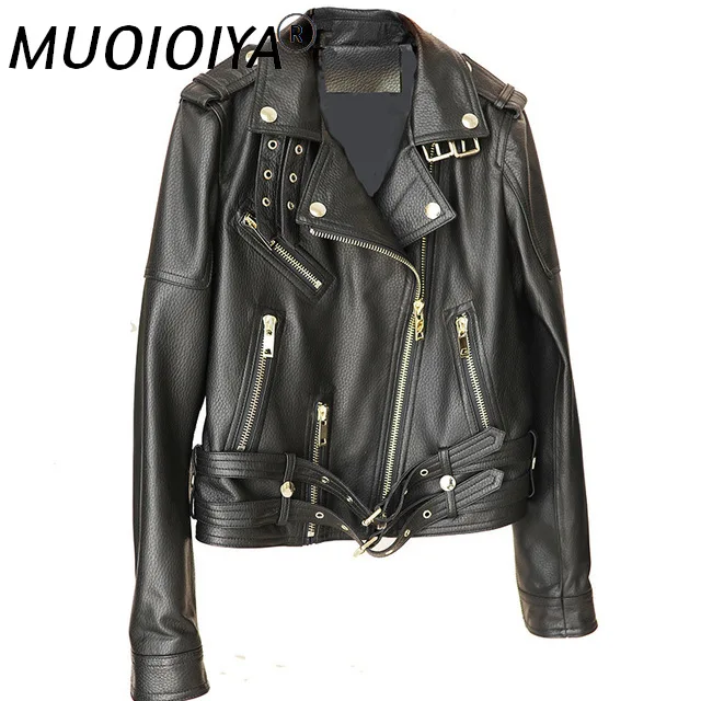 

Женская байкерская куртка из натуральной овечьей кожи, осенне-зимняя Байкерская верхняя одежда, 2021