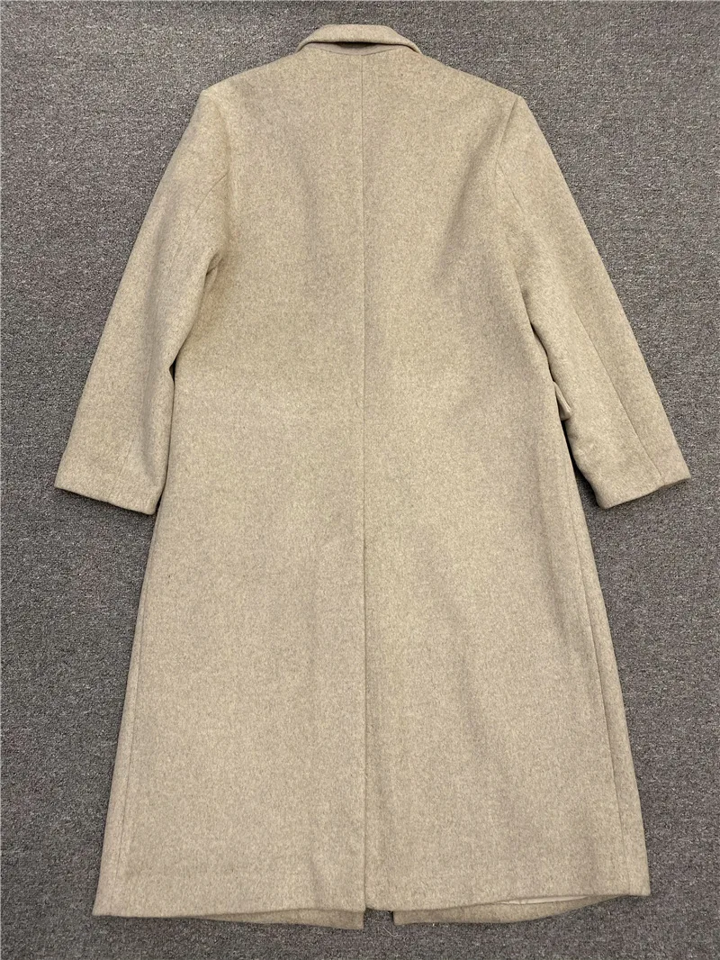 

Women Winter Woolen Mid-Length Coat Lady Turn-Down Collar Office Wear OL Jacket Female Fashion long Outwear Tops With Pockets