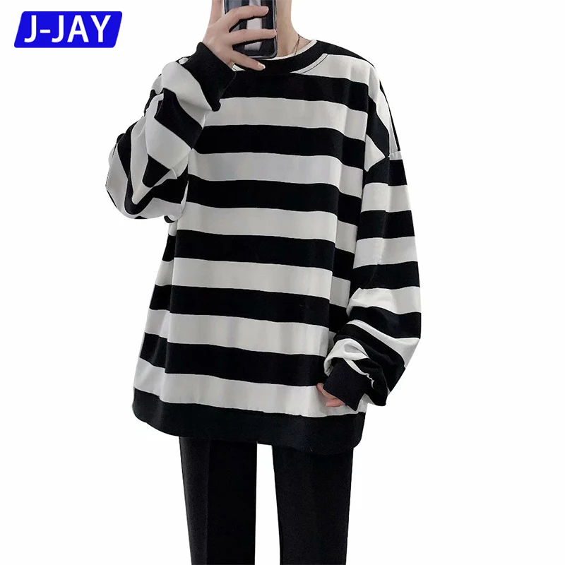 

J-Jay Brand Spring And Autumn Thin Men's Sweatshirt Striped O-neck Casual Sports Popular Korean Version 2021 Pullover