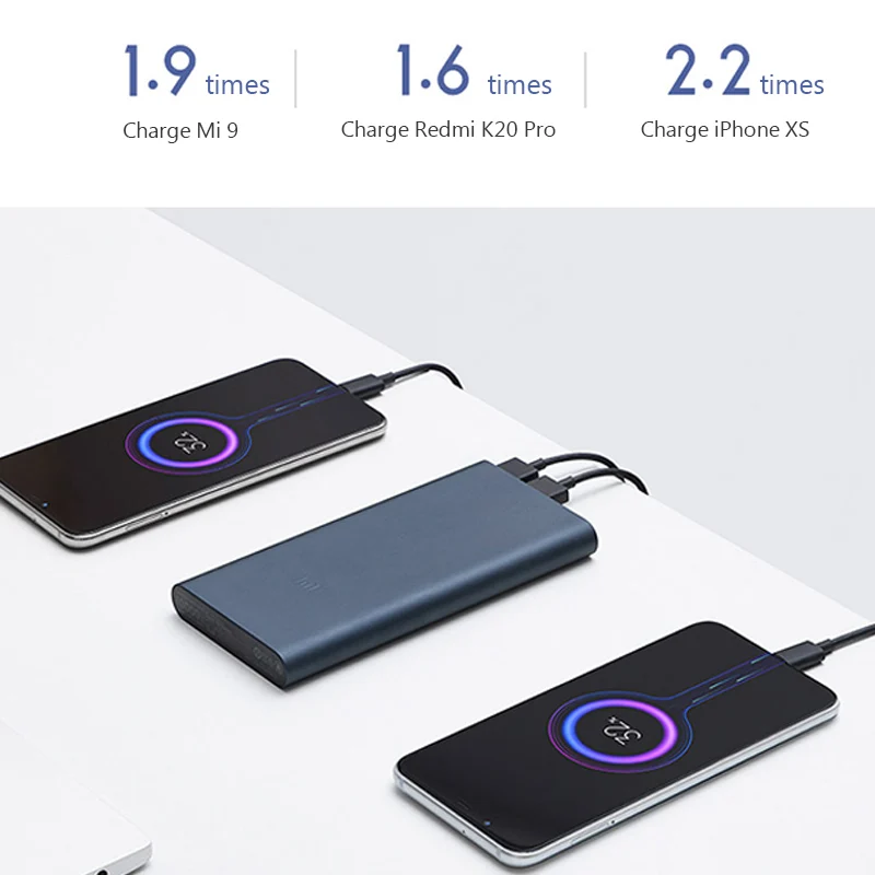 Xiaomi Power Bank 3 10000 мАч двойной USB внешний аккумулятор Quick Charge 0 Micro кабель 18 Вт