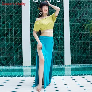 Женский костюм для танца живота, элегантный костюм для тренировок с длинной юбкой, привлекательная рубашка для тренировок и представлений