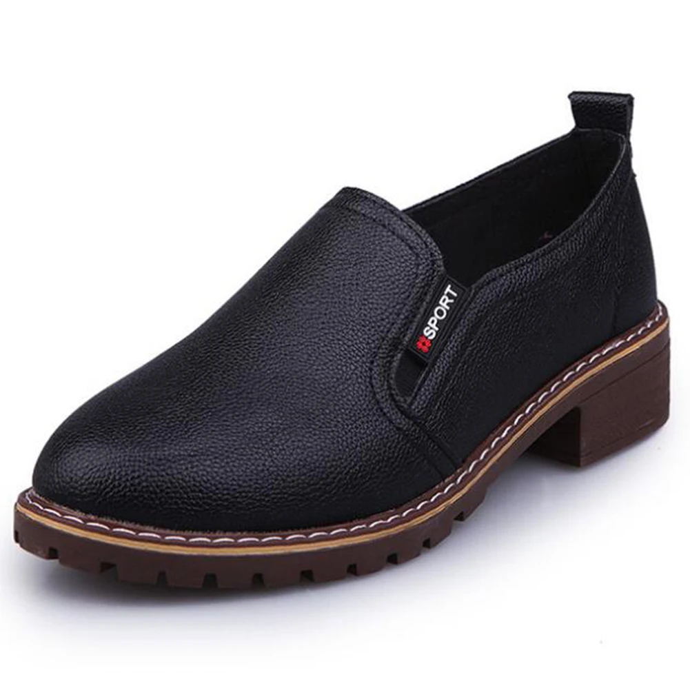 Женские ботильоны из ПУ кожи с круглым носком на низком каблуке|Женские