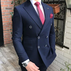 Only 1 pcs Jacket !!  Navy Men's Double Breasted Blazer Regular Fit Notch Lapel Solid Prom Tuxedos F
