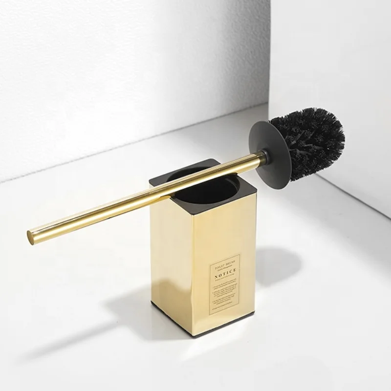 

NC9896-G Light Luxury SUS304 Bathroom Accessories Floor Stand Square Polished Gold Toilet Brush holder