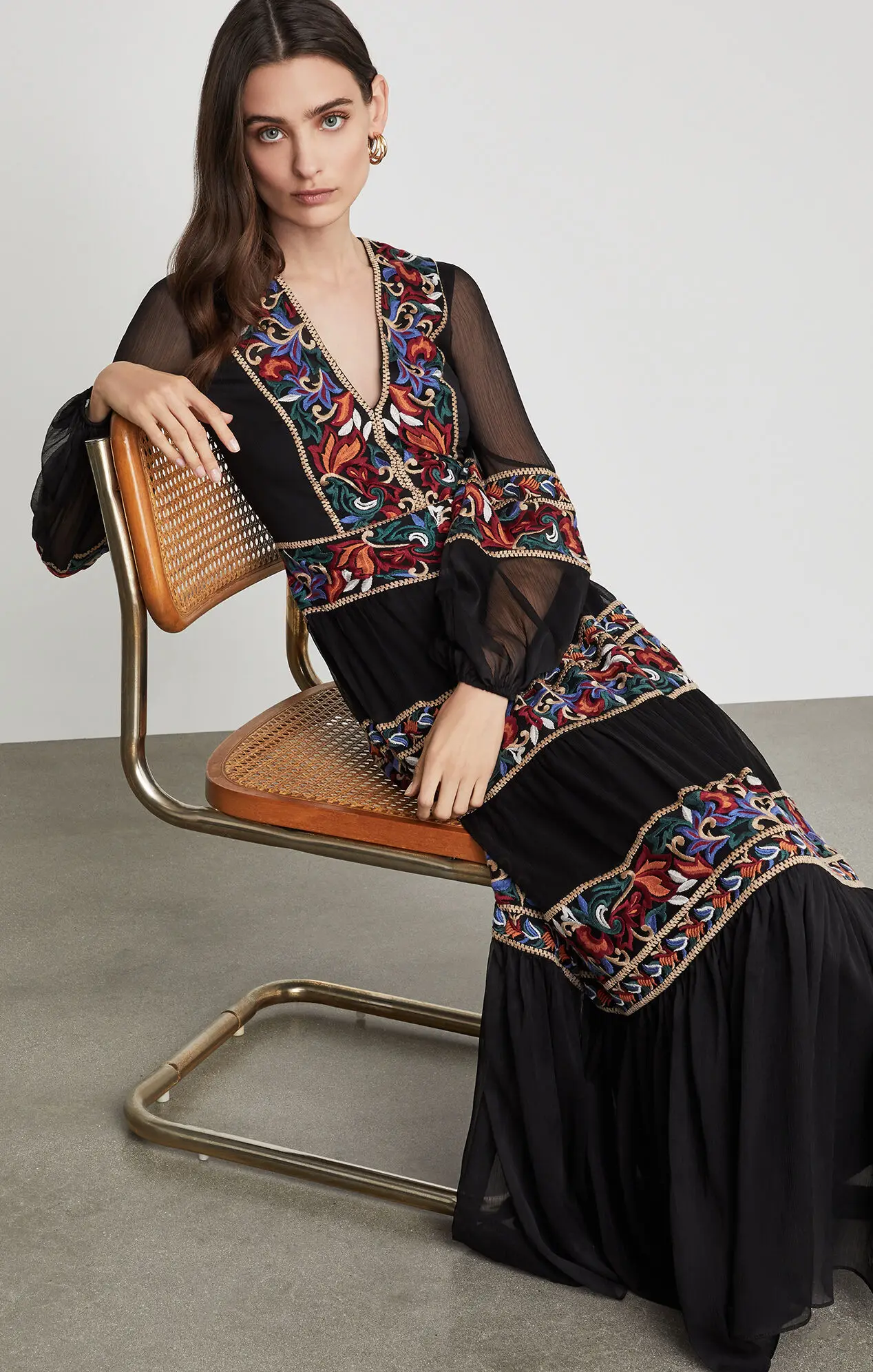 

Autumn Women Clothing 2021 Boho Dresses Female Vestidos Floral Embroidered Maxi Dress V-Neck Long Sleeve Spring