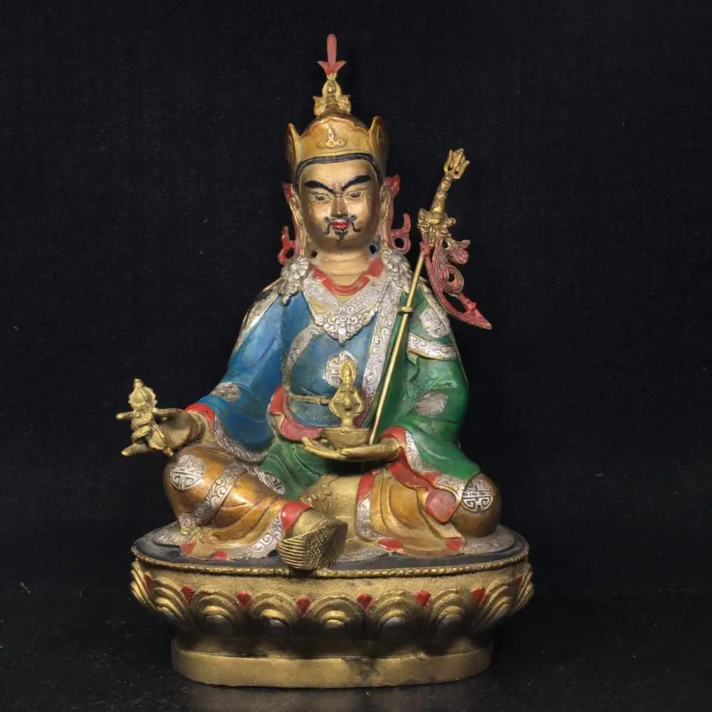 

Home Decor 12" Tibet Buddhism Temple Bronze Painted Guru Padmasambhava Buddha Statue Guru Rinpoche Ogyen Rinpoche statue