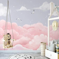 custom photo wallpaper for kids room 3d hand painted romantic pink clouds seagull children room bedroom mural papel de parede 3d