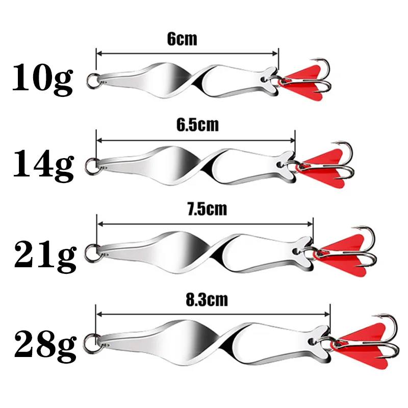 1Pcs Rotating Silver Metal Spinner Spoon Fishing Lures 10g 14g 21g 28g Artificial Baits For Trout Pike Pesca Treble Hook Tackle