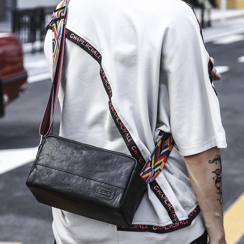 

Wmnuo INS Shoulder Bag Men Casual Pillow Korean Real Cow Leather Handbag For Male Wide Shoulder Strap Crossbody Messenger Bag