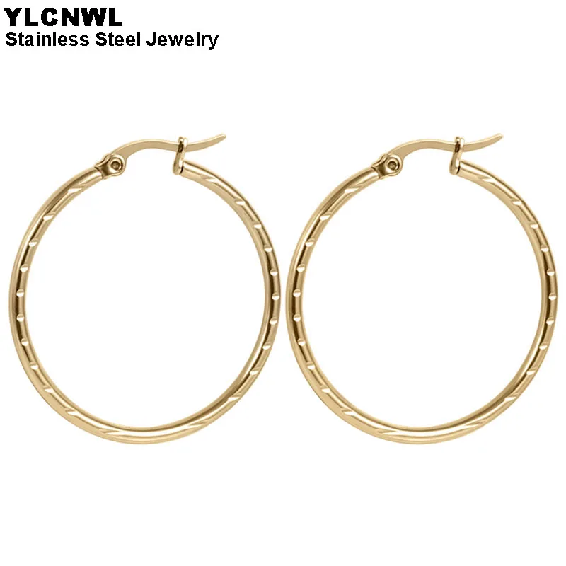 Женские круглые серьги кольца из нержавеющей стали золотого цвета женская