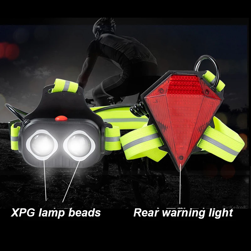 

Bicycle Light Double T6 Headlight Night Running Warning Light Highlight Front Rear Shoulder Light For Outdoor Cycling Running