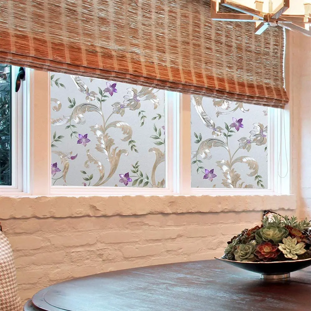 Цветочная матовая самоклеящаяся декоративная оконная пленка статическая липкая