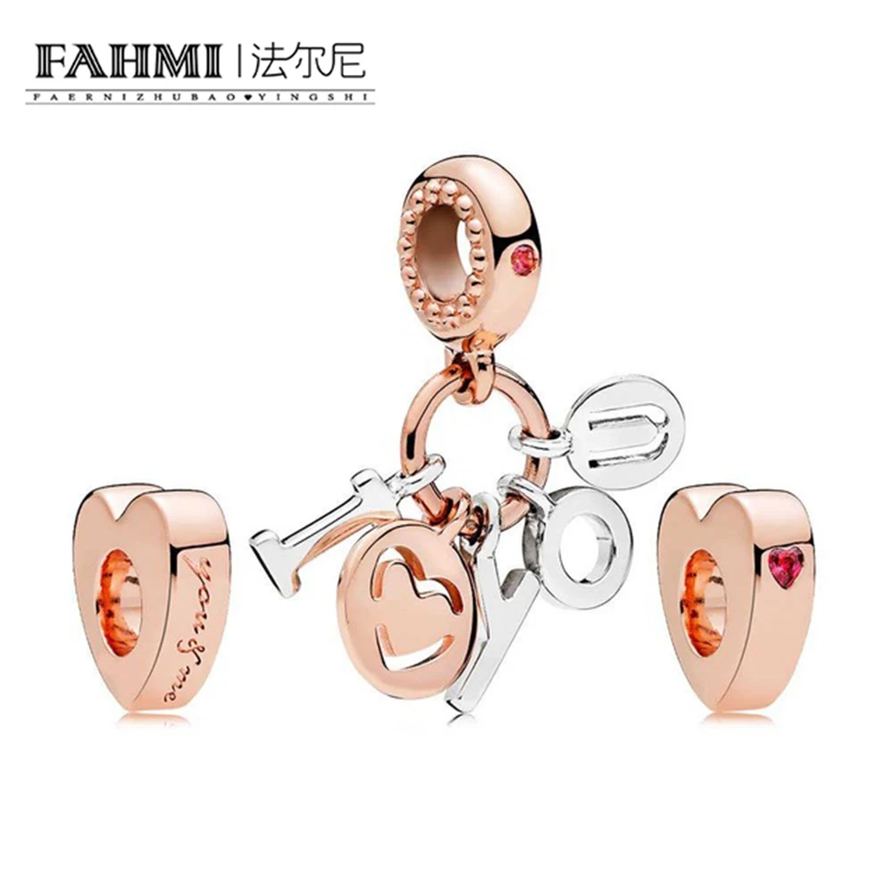 

FAHMI CPPO 100% 925 Sterling Silver Rose I Love You Charm Pack Bead fit charms original Bracelets jewelry A Set