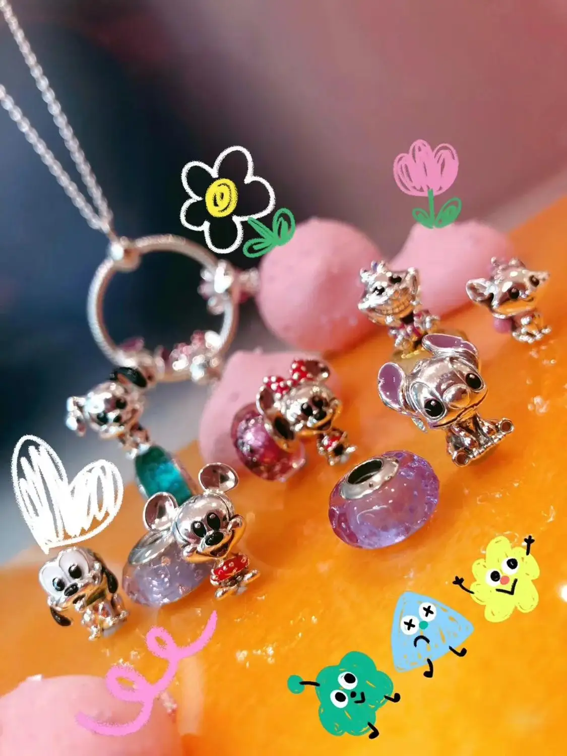 Fahmi 100% S925 Sterling Silver Miqi Mini Mouse Pluto Cat Finding Nemo Dalmatians Patch Stitch Enamel Charm Babies Collection | Украшения и