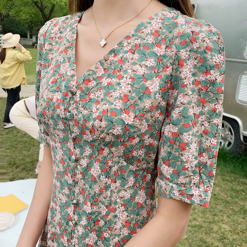 

Women Long Floral Chiffon Dress Summer 2020 Runway Elegant Vintage Korean Party Dress Slim Boho Tropical Beach Vacation Dresses