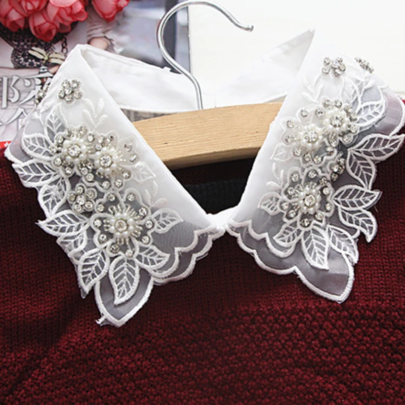 

2021 New Korean Fashion Women Detachable Collars Crystal Pearls Shirt Detachable False Collar Shirts Sweater Fake Collar