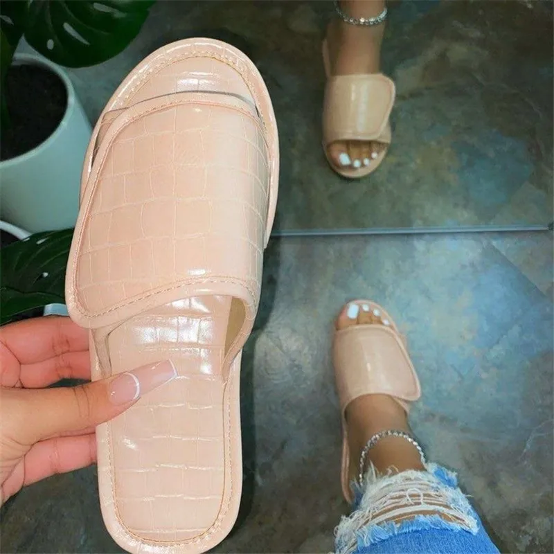

Ladies Slippers Crocodile Skin Women Jelly Shoes Velcro Soft Bottom 2021 New Hook Loop Pu Leather Rubber Bling Rice White