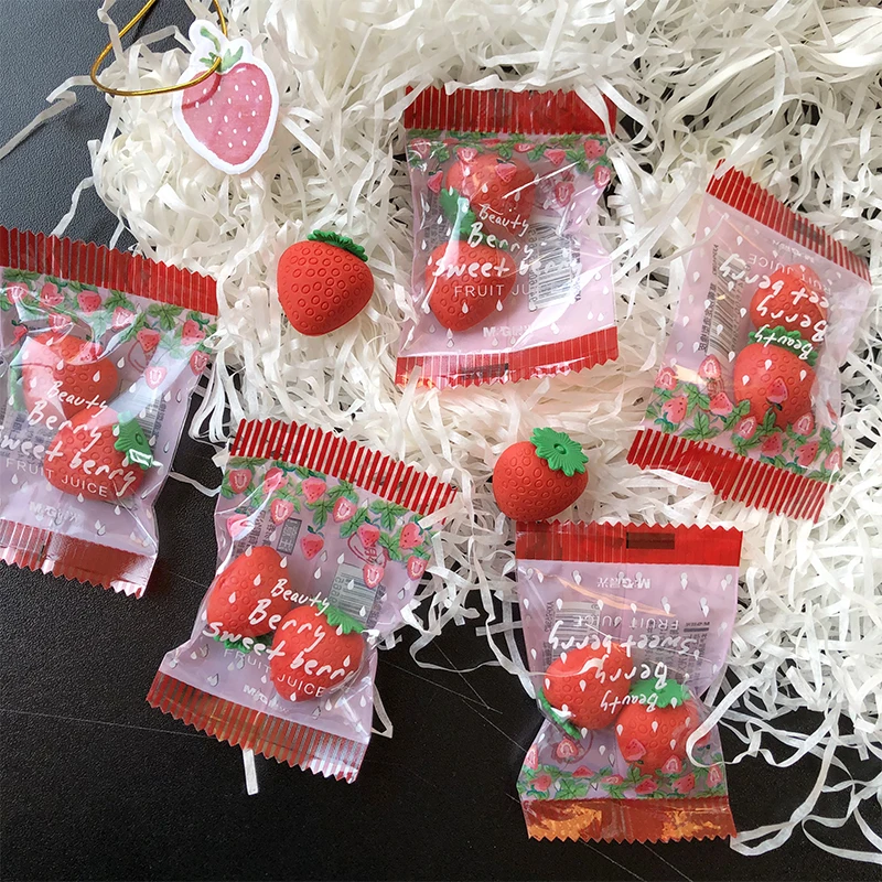 Ластики с рисунком клубники 2 5*2 5 см шт. милые школьные принадлежности для девочек