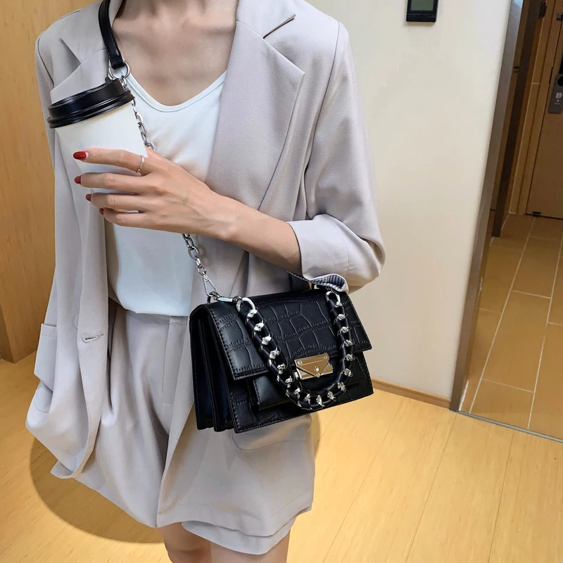 

Stone Pattern Crossbody Bags For Women 2021 New Fashion Cover Solid Color PU Leather Handbag Lady Daily Shoulder Messenger Bag