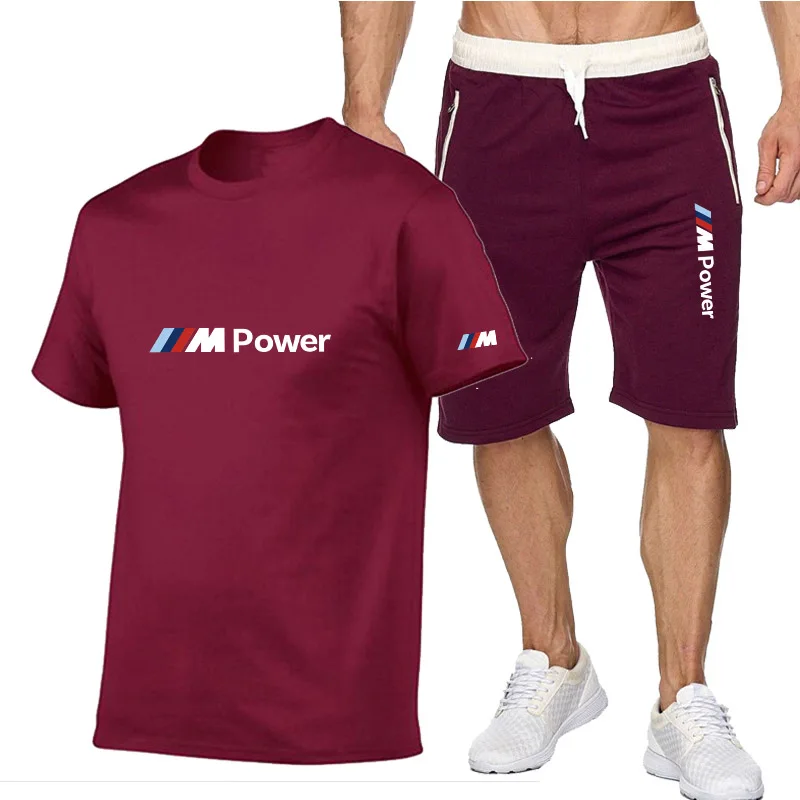 

New Summer Fashion Leisure Brand Men's Set BMW Tracksuit Sportswear Track Suits Male Sweatsuit Short Sleeves T shirt 2 Piece Set