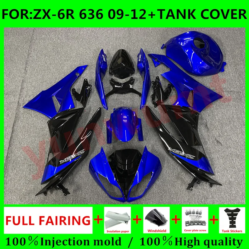 

New ABS Whole Injection mold Fairings tank cover Kit Fit for ZX-6R ZX6R 09 10 11 12 636 2009 2010 2011 2012 fairing blue black