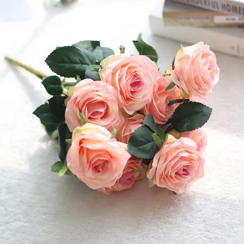 

2022 New 10 Heads Silk Rose Artificial Flowers Bunch Bouquet Wedding Home Party Decor UK