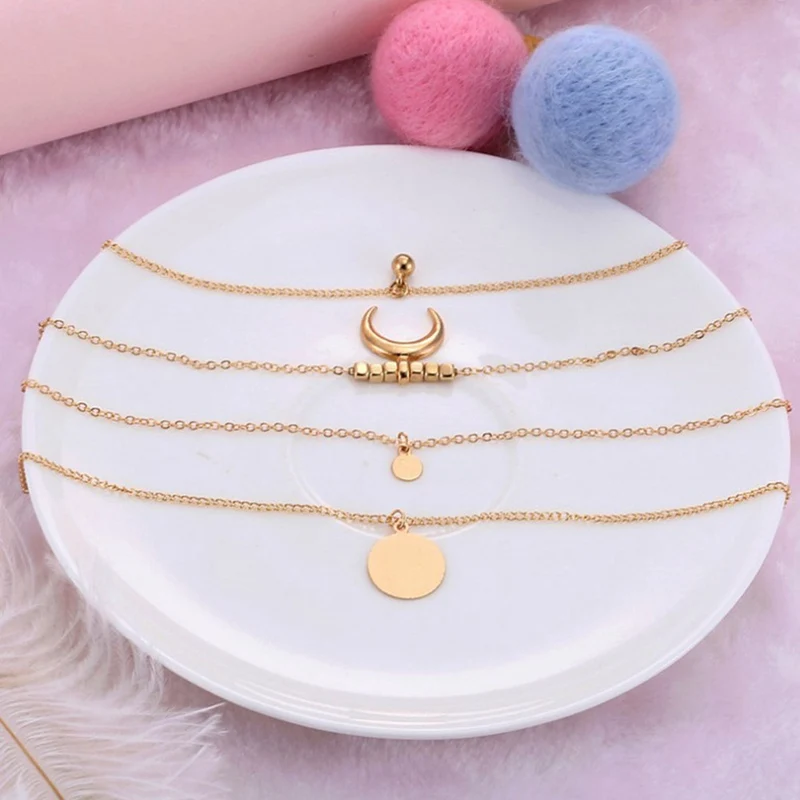 New Multilayer Moon Necklaces &amp Pendants For Women Vintage Charm Gold Choker Necklace 2019 Bohemian Jewelry Wholesale | Украшения и