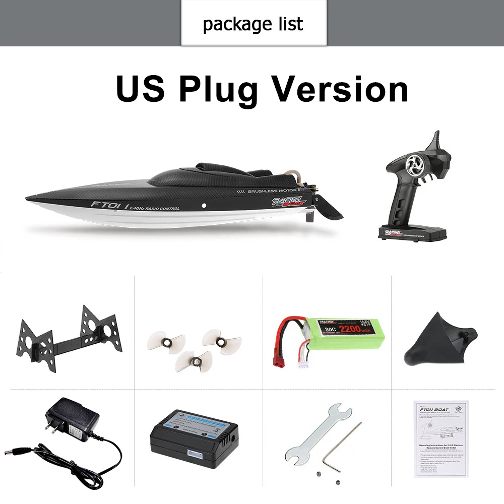 US PLUG FT011 2,4 г 55 км/ч высокая скорость RC лодка с водяным охлаждением перевернутая самовосстанавливающая функция бесщеточный мотор RC гоночная лодка - Цвет: US PLUG