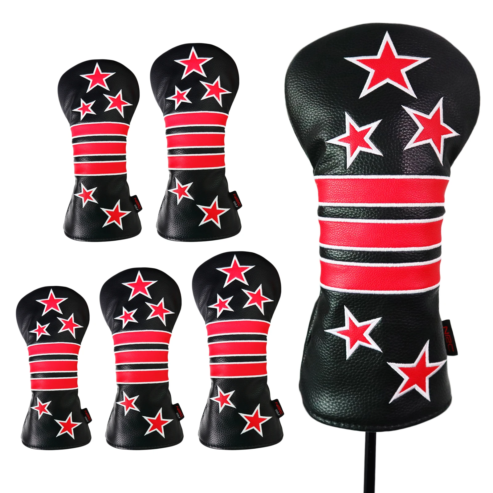 

PU Star Embroidery Golf Headcover Fairway Wood Driver Club Headcover Guard Sleeve Guard Long Neck Golf Club Head Cover