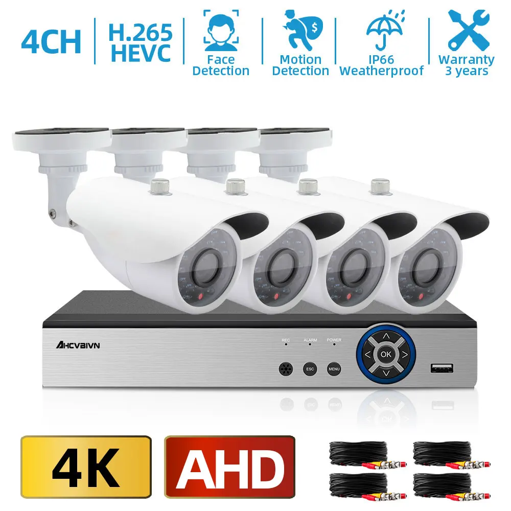 

4-канальный комплект видеонаблюдения 4K HD DVR система видеонаблюдения для охраны дома 8 Мп наружная камера IP66 AHD комплект видеонаблюдения 8 МП