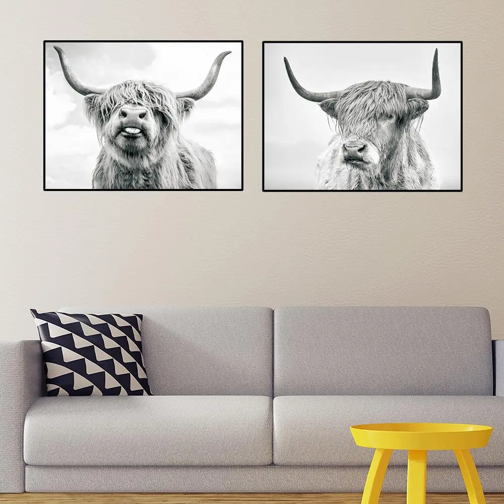 

Living Room Decoration Painting Modern Simple Sofa Background Wall Canvas Picture Animal Cattle No Framed