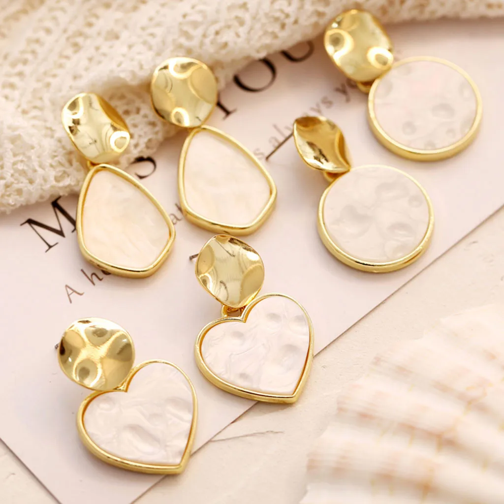 Women Dangle Drop Earrings Simple Metallic Gold Outer Ring Irregular Shape Love Acrylic Ladies Superb Pendientes | Украшения и