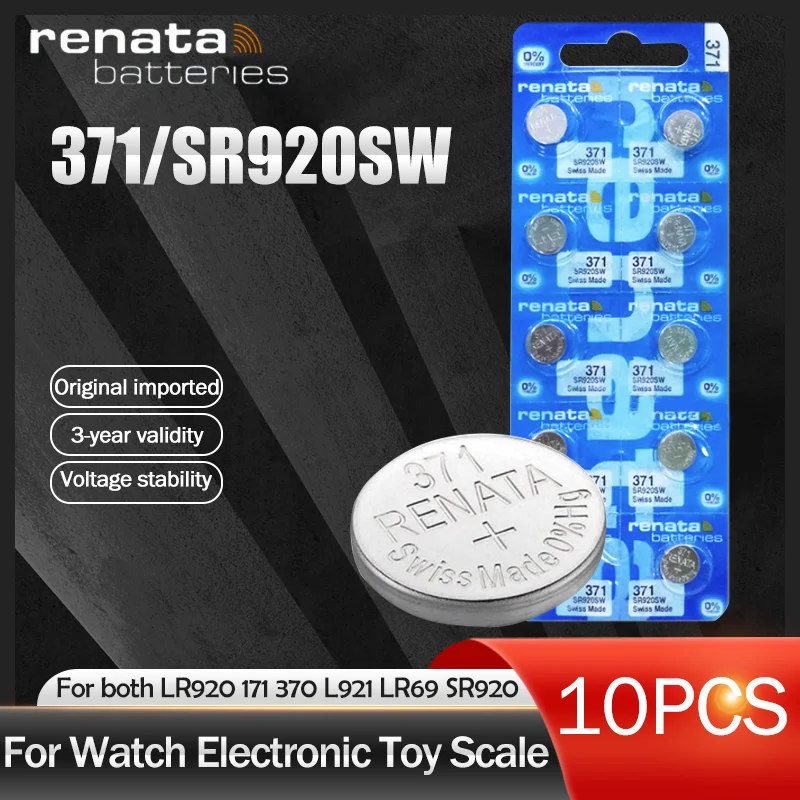 10 шт. батареи для часов Renata 371 с оксидом серебра долговечные SR920SW LR69 LR920 AG6