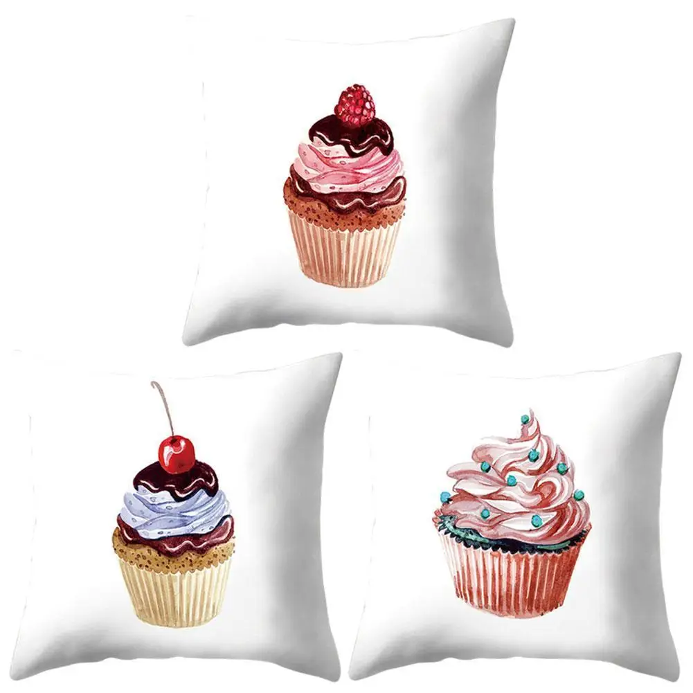 

Cake Dessert Pattern Decorative Cushion Cover Cupcake Print Sofa Throw Pillows Bedroom Home Decoration Pillow Cover